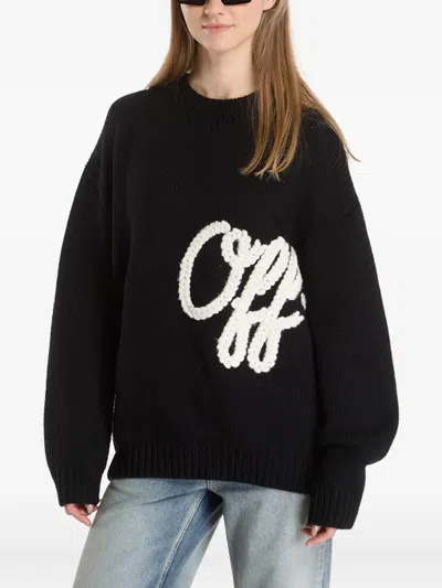 Off-white Embroidered Script-logo Sweater In Black