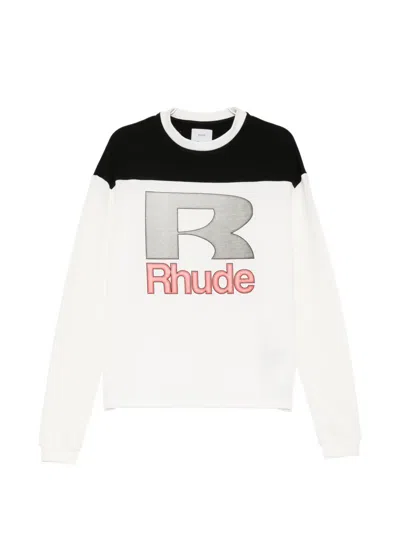 Rhude Racing Panel Long Sleeve Graphic T-shirt In White