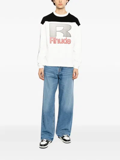 Rhude Racing Panel Long Sleeve Graphic T-shirt In White