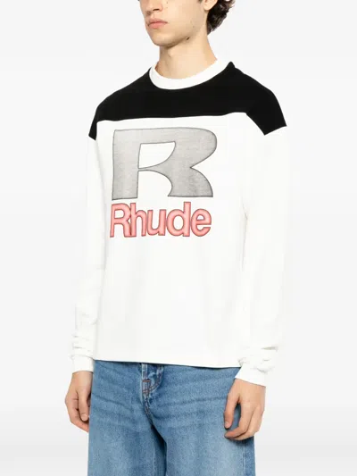 Rhude Racing Panel Long Sleeve Graphic T-shirt In White