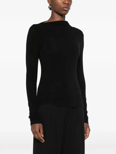 Imperial Draped Long-sleeve Top In Black