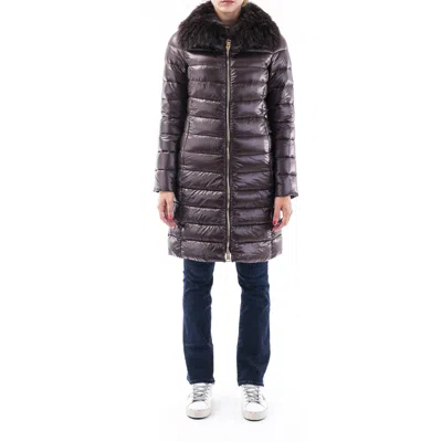 Herno Zippered Long Down Jacket In Brown