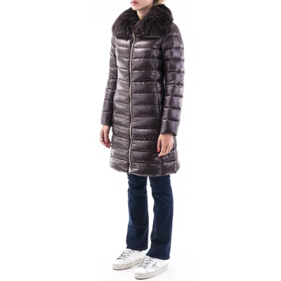 Herno Zippered Long Down Jacket In Brown