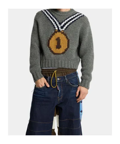 Dsquared2 Intarsia-knit Crew-neck Sweater In Gray