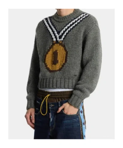 Dsquared2 Intarsia-knit Crew-neck Sweater In Gray