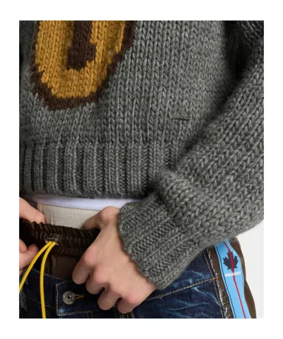 Dsquared2 Intarsia-knit Crew-neck Sweater In Gray