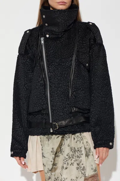 R13 Crackled-effect Belted Jacket In Black