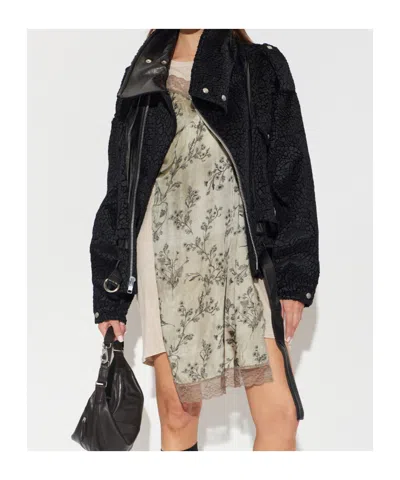 R13 Crackled-effect Belted Jacket In Black
