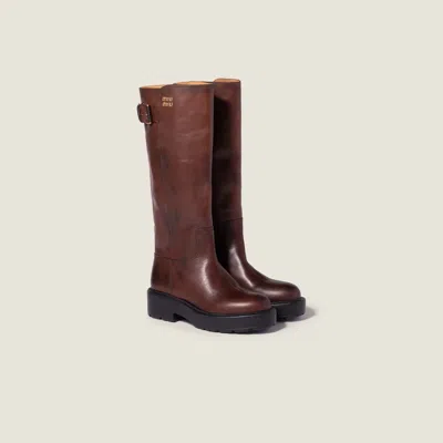 Miu Miu Logo Leather Boots In Multi