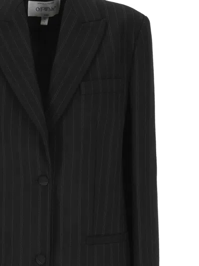 Off-white Buttoned Blazer In Black