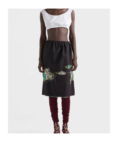 Prada Devore Poplin Midi-skirt In Black