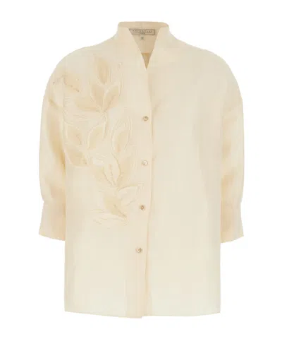 Antonelli Sequin-embellished Leaf-patch Shirt In Neutral