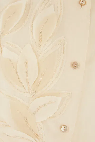 Antonelli Sequin-embellished Leaf-patch Shirt In Neutral