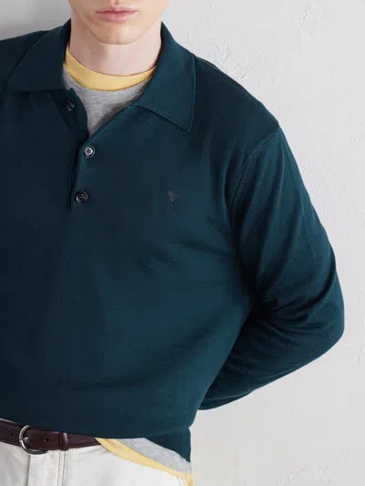Ami Alexandre Mattiussi Merino Wool Polo Shirt In Blue | ModeSens