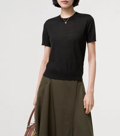 Burberry Wool-silk Check Panel T-shirt In Black