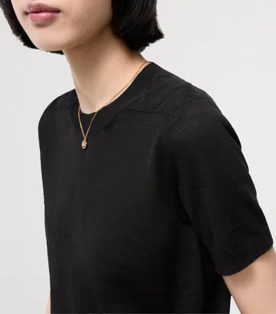 Burberry Wool-silk Check Panel T-shirt In Black