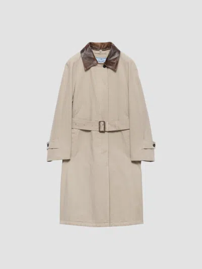 Prada Single-breasted Old Poplin Coat In Neutral