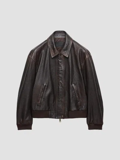 Prada Nappa Leather Jacket In Brown