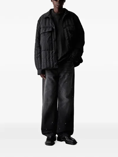 Rains Quilted Button-up Jacket In Black