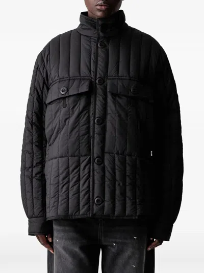 Rains Quilted Button-up Jacket In Black