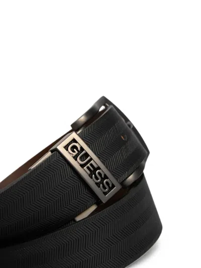 Guess Usa Herringbone-pattern Belt In Black