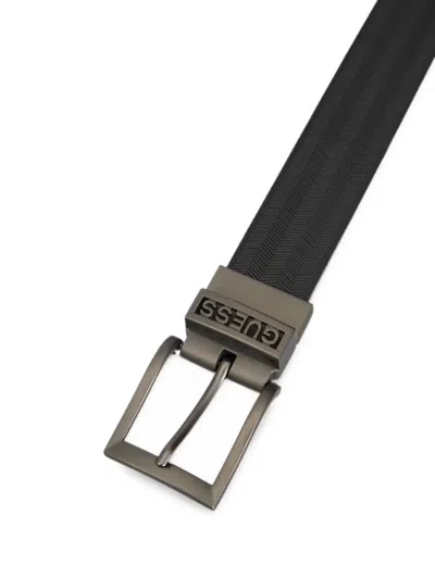 Guess Usa Herringbone-pattern Belt In Black