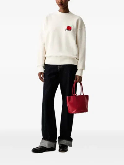 Msgm Apple-embroidered Sweatshirt In Neutral