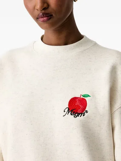 Msgm Apple-embroidered Sweatshirt In Neutral