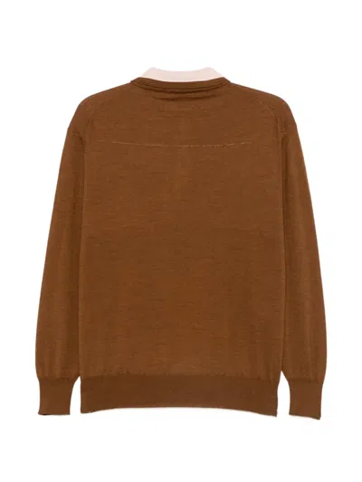Plan C Double-collar Polo Sweater In Brown