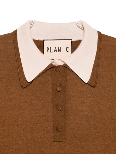 Plan C Double-collar Polo Sweater In Brown