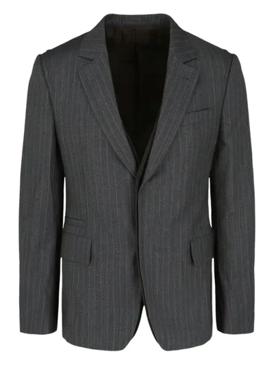 Ferragamo Pinstripe Buttoned Jacket In White