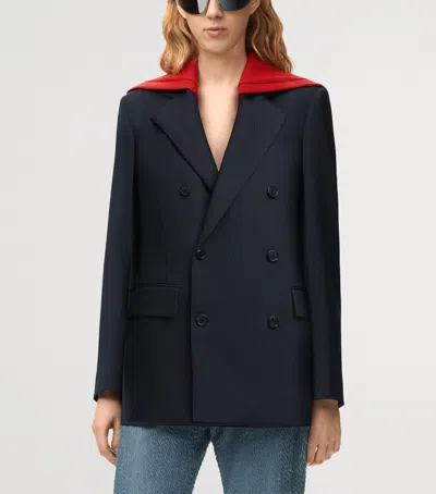 Loewe Wool Knitted-overlay Blazer In Blue