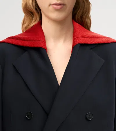 Loewe Wool Knitted-overlay Blazer In Blue