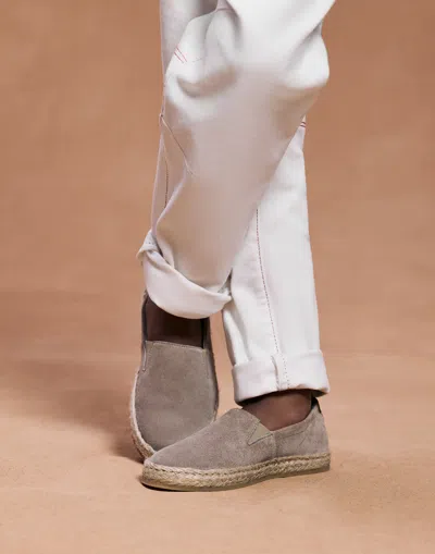 Brunello Cucinelli Suede Slip-ons With Rope Insert In Multi