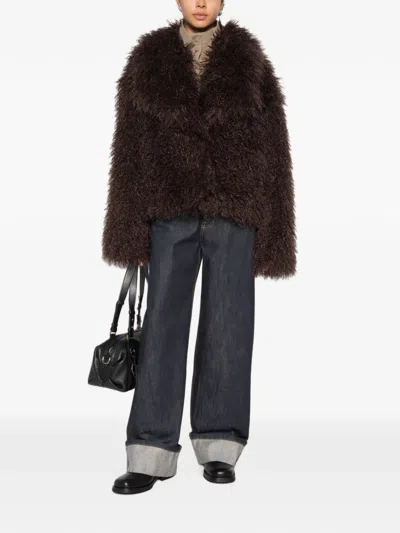 Source Unknown Hathi Belted Faux-fur Jacket In Brown