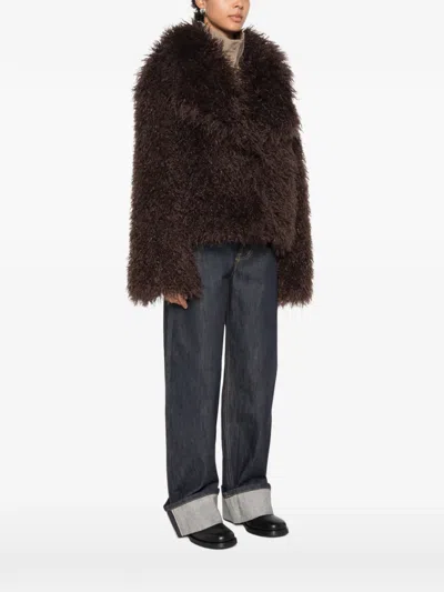 Source Unknown Hathi Belted Faux-fur Jacket In Brown