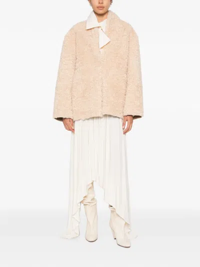 Source Unknown Manuela Shawl-collar Shearling Jacket In Neutral
