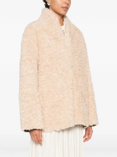 Source Unknown Manuela Shawl-collar Shearling Jacket In Neutral