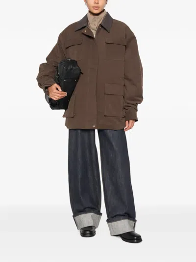 Source Unknown Baia Fleece Military Jacket In Brown