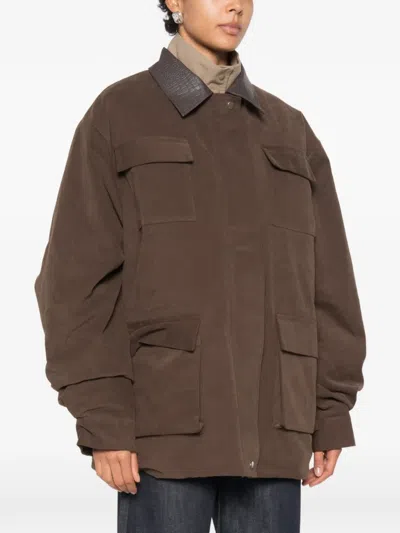 Source Unknown Baia Fleece Military Jacket In Brown
