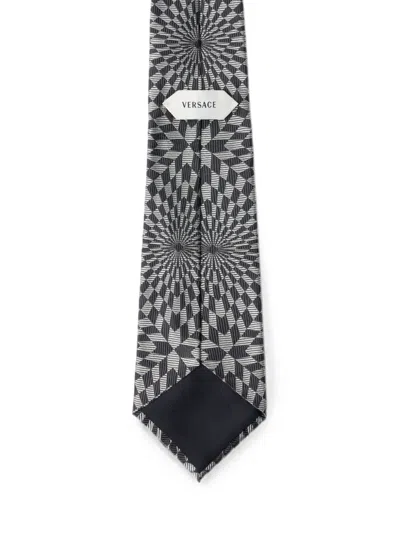 Versace Jacquard Silk Twill Tie In Gray