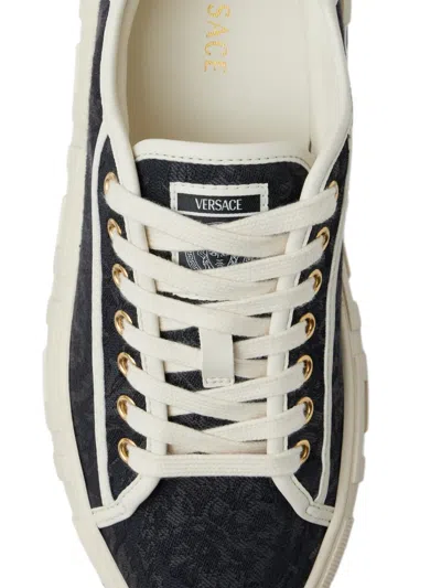 Versace Greca Jacquard Canvas Platform Trainers In Black