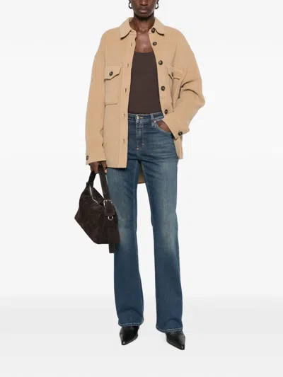 Closed Button-up Shirt Jacket In Brown