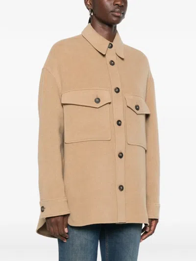 Closed Button-up Shirt Jacket In Brown