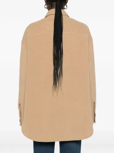 Closed Button-up Shirt Jacket In Brown