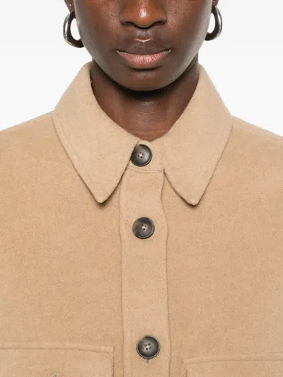 Closed Button-up Shirt Jacket In Brown