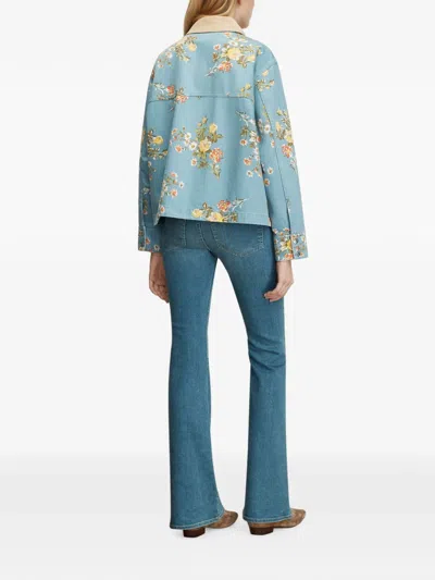 Veronica Beard Leighton Floral-print Corduroy-collar Jacket In Blue