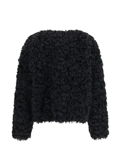 Kristina Ti Plush Curly Polyester Coat In Black