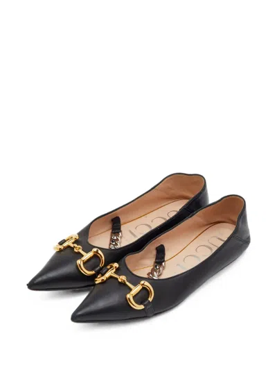 Pre-owned Gucci Deva Horsebit Ballet Flats In 黑色