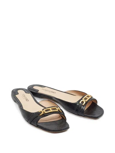 Pre-owned Tom Ford Whitney Flat Sandals In 黑色